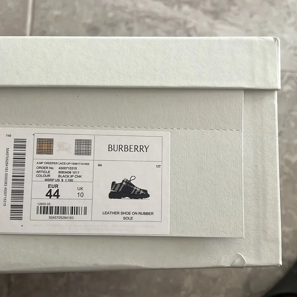 Burberry Creeper Check Woven Lace Up Boots, Black, NWT, Size EU 44